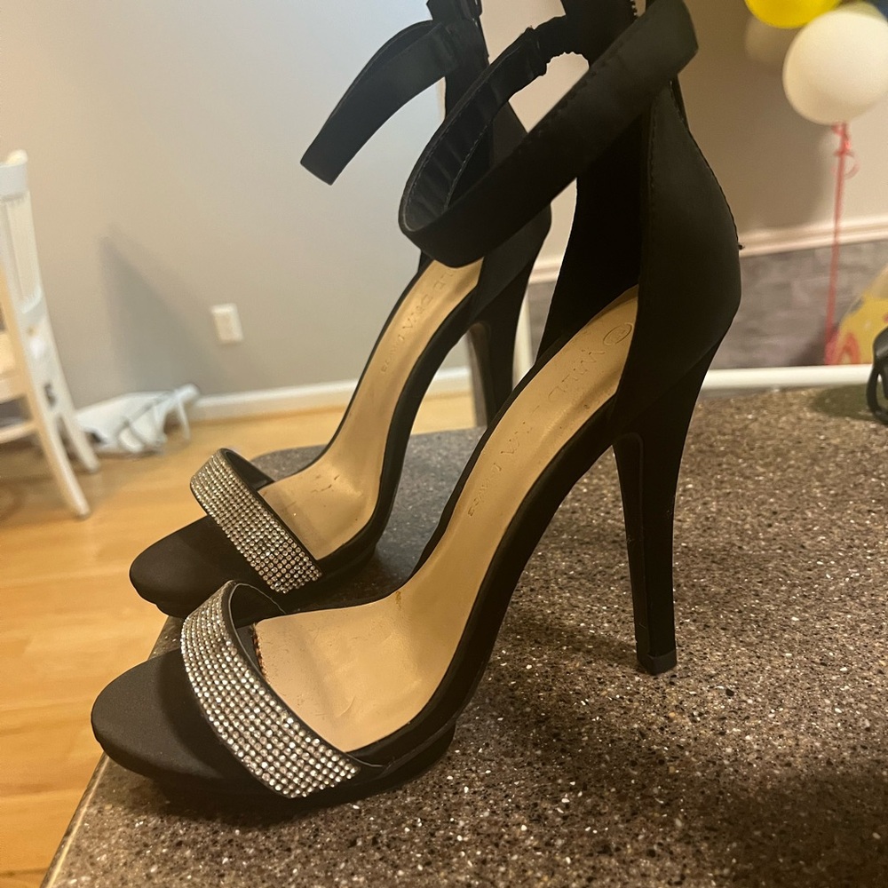 Elegant Black Stiletto Heels with Rhinestone Strap